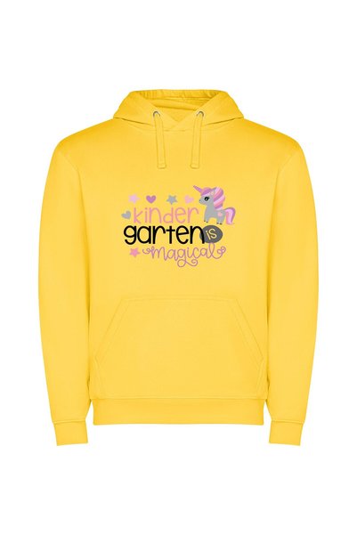 iLovePrints Enchanting Unicorn Garden Φούτερ με κουκούλα σε χρώμα Κίτρινο