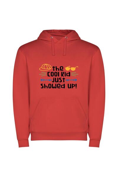iLovePrints Super Cool Kid Vibes Φούτερ με κουκούλα σε χρώμα Κόκκινο