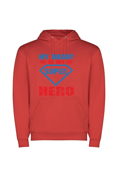 iLovePrints Superhero Dad: My Champion Φούτερ με κουκούλα σε χρώμα Κόκκινο