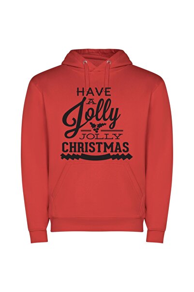 iLovePrints Jolly Holly Christmas Bliss Φούτερ με κουκούλα σε χρώμα Κόκκινο