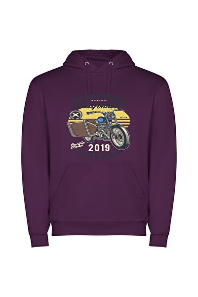 iLovePrints Surfing Motorcycle Dream Φούτερ με κουκούλα σε χρώμα Μωβ