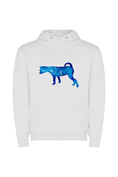 iLovePrints Digital Blue Dog Portrait Φούτερ με κουκούλα σε χρώμα Λευκό