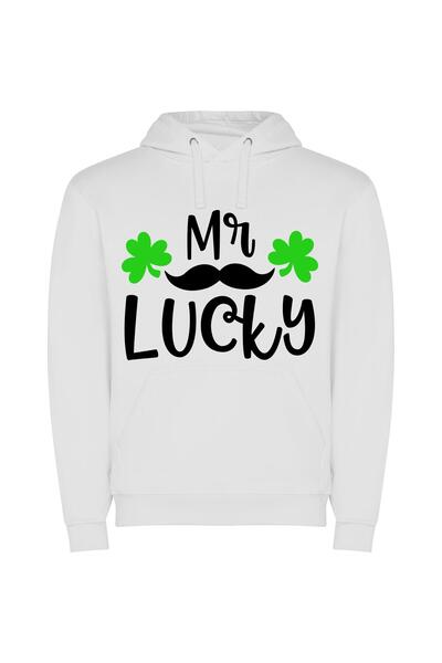 iLovePrints Moustached Shamrock Spectacle Φούτερ με κουκούλα σε χρώμα Λευκό