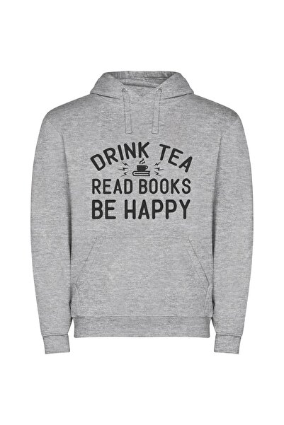 iLovePrints Tea, Books, Happiness: Secrets Φούτερ με κουκούλα σε χρώμα Γκρι