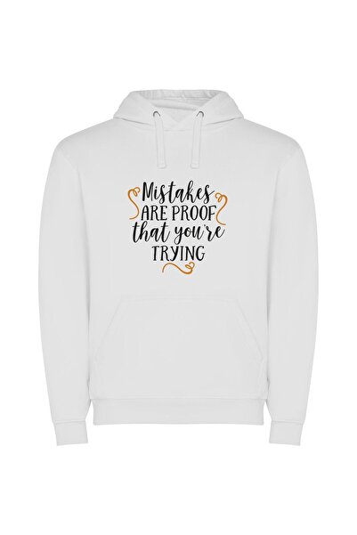 iLovePrints Trying: Mistakes & Proof Φούτερ με κουκούλα σε χρώμα Λευκό
