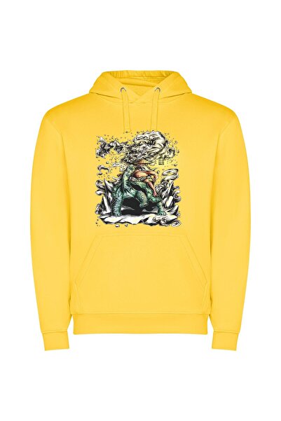 iLovePrints Dinosaur Dreaming: Vibrant Tattoo Φούτερ με κουκούλα σε χρώμα Κίτ...