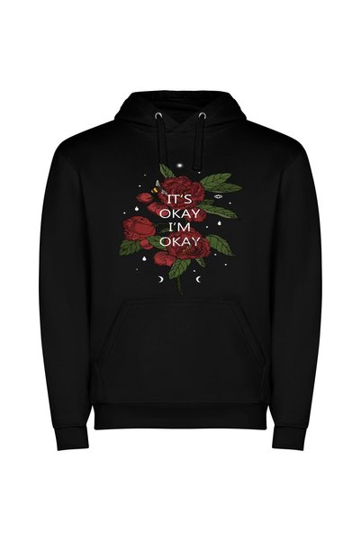 iLovePrints Okay Blooming Serenity Φούτερ με κουκούλα σε χρώμα Μαύρο
