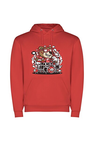 iLovePrints Drumming Samurai: Bear Art Φούτερ με κουκούλα σε χρώμα Κόκκινο