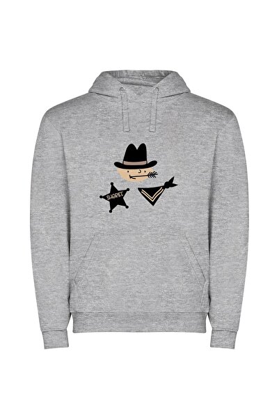 iLovePrints Western Noir's Hat Scout Φούτερ με κουκούλα σε χρώμα Γκρι