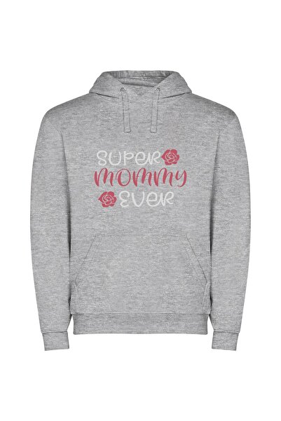 iLovePrints Super Mommy Love Φούτερ με κουκούλα σε χρώμα Γκρι