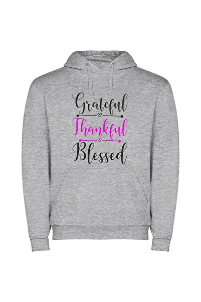 iLovePrints Grateful Delightful Thanks Φούτερ με κουκούλα σε χρώμα Γκρι