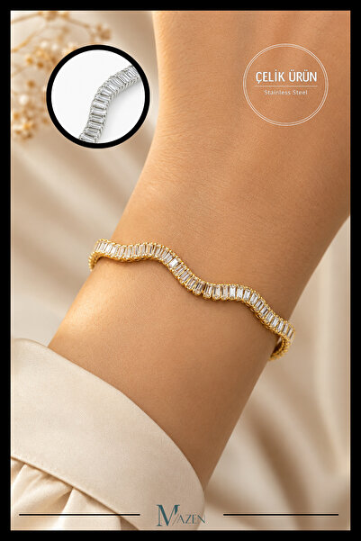 MAZEN Gold Color Curved Waterway Bracelet |   316L Steel |   16+2 cm Adjustab...