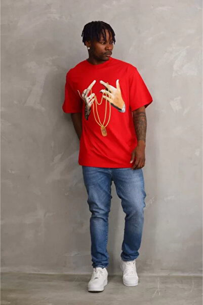 pazarella Unisex printed oversize t-shirt - red