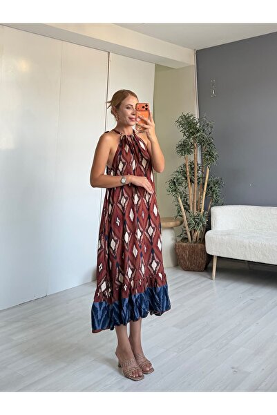 İrka Moda Viskon Kumaş Halter Yaka Elbise