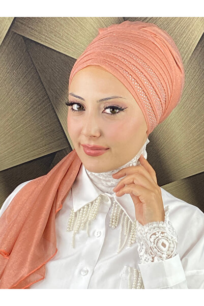 MY UKİYO STORE YELPAZE MODEL TESETTÜR TAŞ BASKILI DRAPELİ SİMLİ ABİYE BONE ŞAL