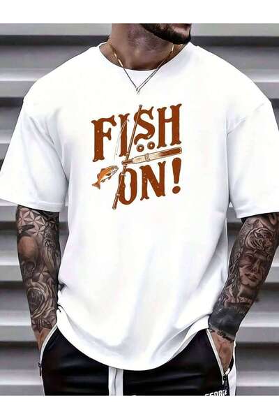 2BIR تي شيرت رجالي مريح من Fish On!180g Soft T-Shirt لعشاق الصيد - هدية مثالي...