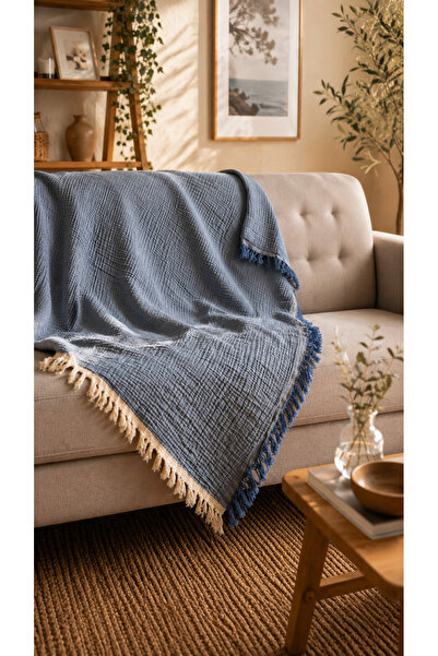 TaraAura Denim Blue, 100% Cotton Double 3-Layer Muslin Bedspread