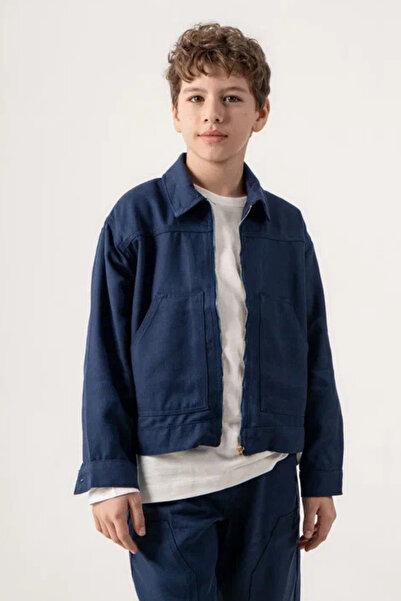 GİYİCEM TEKSTİL Boy's Oversize Zippered Seasonal Soft Jacket with Pockets 1100