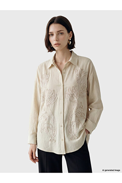 LC Waikiki Beige Beaded Embroidered Women's Shirt Tunic