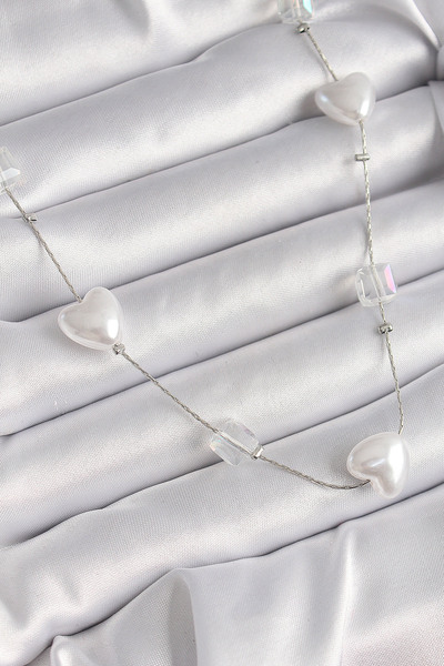 DMR Elegance Brass Silver Color White Pearl Heart Model Women's Necklace
