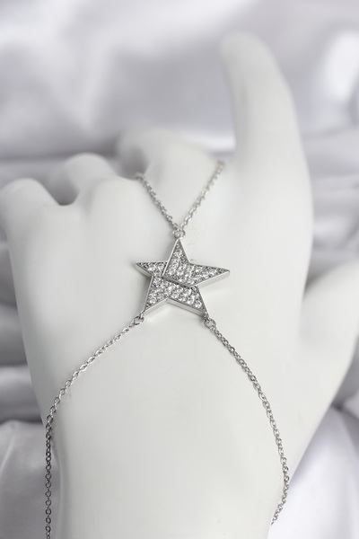 Epilons Brass Silver Color Zircon Stone Star Model Women's Şahmeran