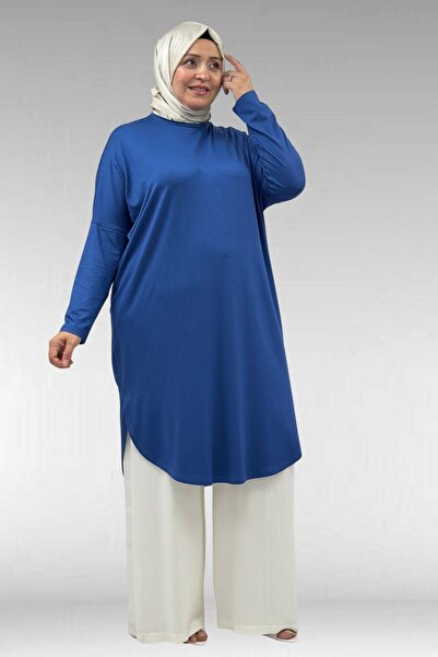 Eslina 38110 Plus Size Low Sleeve Combed Cotton Tunic - Indigo