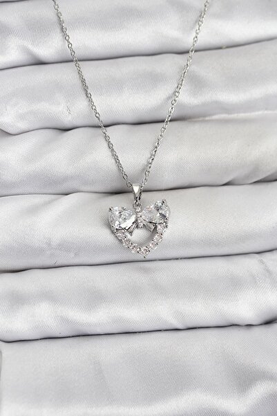 DMR Elegance 316L Steel Chain Silver Color Heart and Bow Model Zircon Stone W...