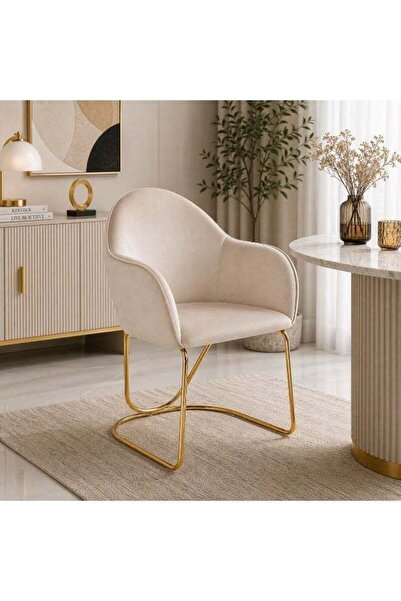 N.zone Luxury Dining Chair with Modern Design, Armrests and a Sturdy Gold Met...