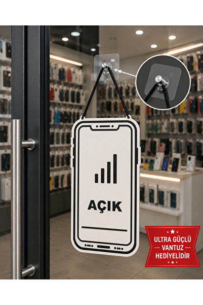 Genel Markalar MDF Kapı Tabelası TELEFON Açık Kapalı Çift Yönlü Mağaza Dükkan...