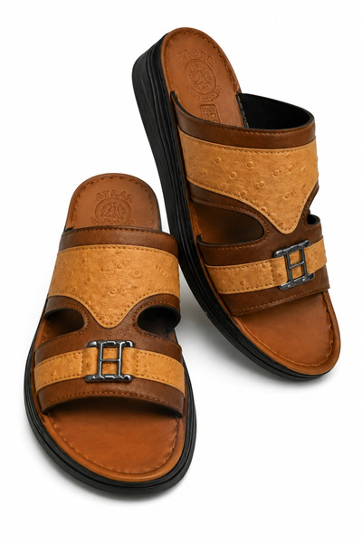 Generic Brand Chappal for Men, Leather Open Toe Slide Sandals with Padded Foo...