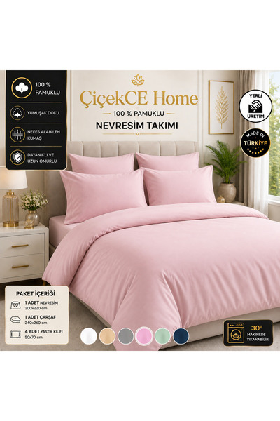 Çiçekce Home evinize renk katar طقم غطاء لحاف مزدوج مصنوع من قماش قطني 100%