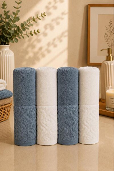 Çeyiz Diyarı Koza 100% Cotton Bath Set 4 Pieces Indigo - Ecru
