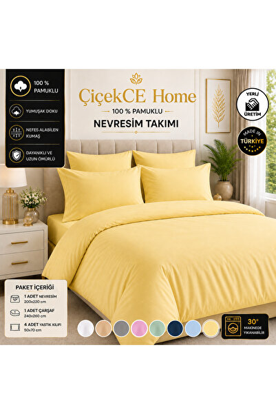 Çiçekce Home evinize renk katar طقم غطاء لحاف مزدوج 100% قطن، جودة أولى