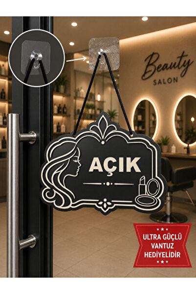 Genel Markalar MDF Kapı Tabelası KUAFÖR Açık Kapalı Çift Yönlü Mağaza Dükkan ...