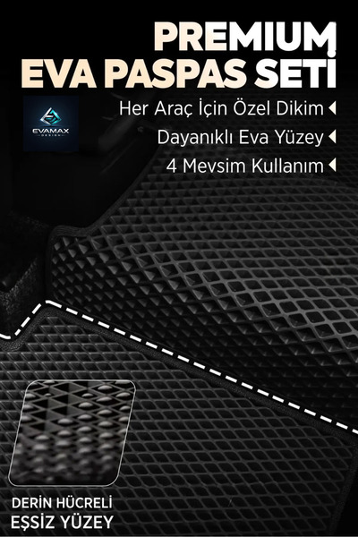 Evamax Design Kia Sorento 2002 - 2008 Uyumlu Yeni Nesil Premium Eva Paspas Özel Tasarım Kişiselleştirilebilir Lüks Oto Paspası + 4 Krom Marka Logo