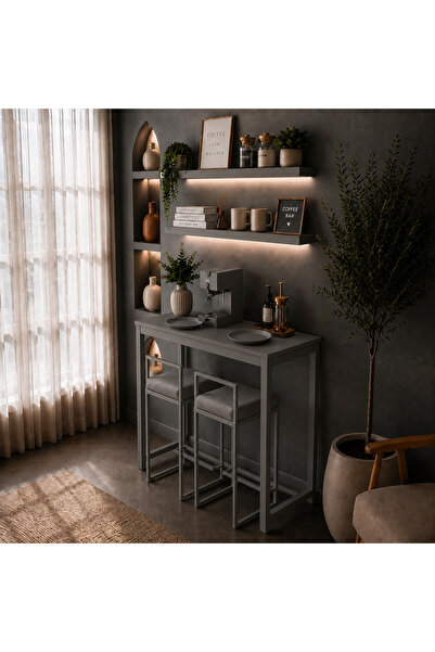 MENSOLA HOME DESIGN 3'LÜ FULL SET KAHVE/BAR KÖŞESİ MASA + SANDALYE + RAF (HER...