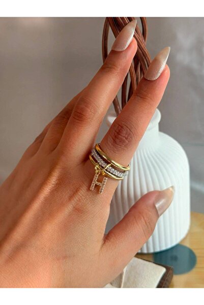 ANKA JEWELLRY خاتم نسائي من الفولاذ على شكل حرف H مرصع بحجر الزركون |   اللون...