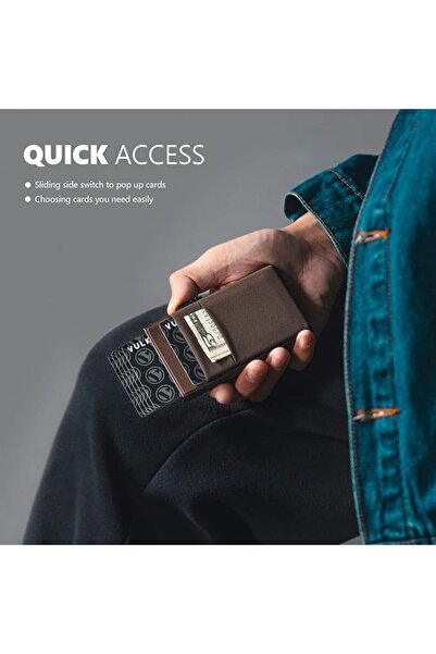 VULKIT Holder with EDC Pockets & ID Window RFID Blocking Pop Up Card Wallet S...