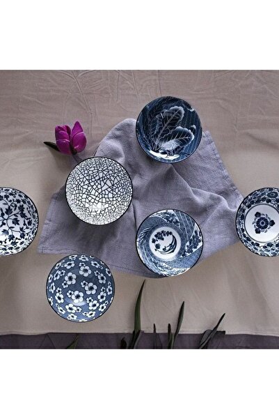 QUESERA Ceramic Cereal Bowls Salad,Soup,Rice Bowl Set,Blue and White (4.5 inch)