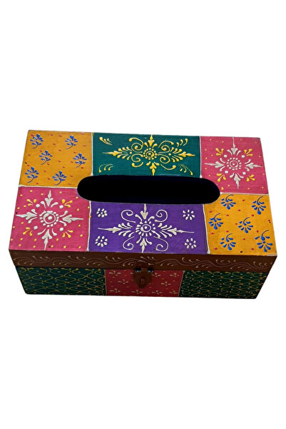 QUESERA Handpainted Multicolor Wooden Tissue Box Rectangular Napkin Holder, F...