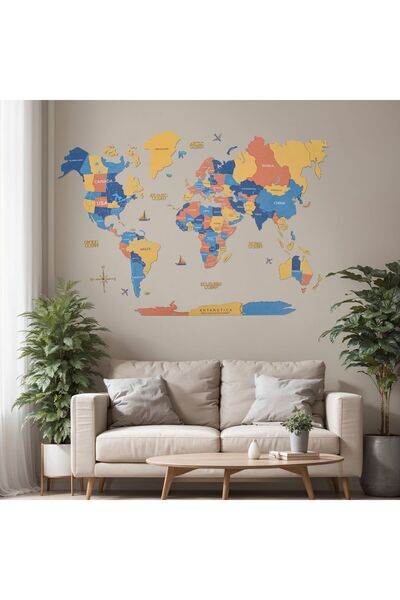 Generic Enjoy The Wood Wooden World Map Wall Decor, Indie Color Travel Wall A...