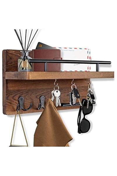 Mirfa Wall Mounted Key Holder With 2 Hooks, A Hanger Bar And A Rack On Natura...