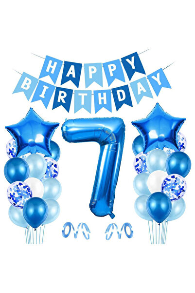 Generic Brand Blue Number 7 Birthday Party Balloon & Banner Set.