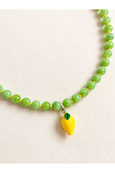 Generic Brand Handmade Green Beaded Necklace with Lemon Figure - Limoncello S...