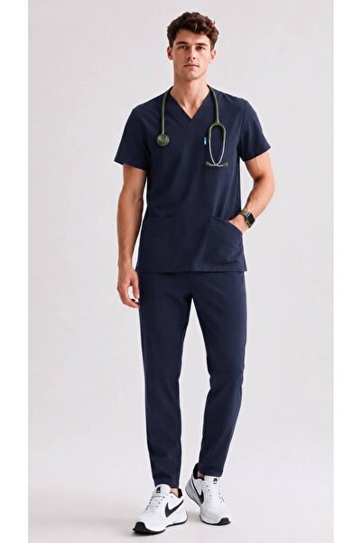 ÜÇAS UNIFORM LACİVERT LUX SCRUBS LİKRA TAKIM DOKTOR HEMŞİRE FORMASI