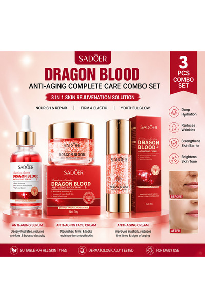 SADOER Dragon Blood 3 PCS Anti-Aging Skincare Combo Set – Serum, Face Cream &...
