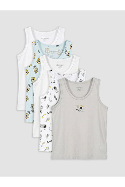 LC Waikiki Lcw Kids White Printed Boys' Undershirts 5-Pack