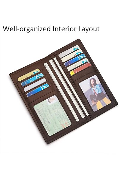 GENERAL محفظة رجالية طويلة ونحيفة من الجلد مع خاصية حجب RFID، حامل رقيق للشيكات