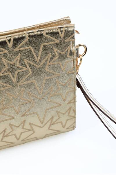 Shkup Women's Star Embroidered Portfolio Handbag Stylish Clutch Bag with Wrist Strap