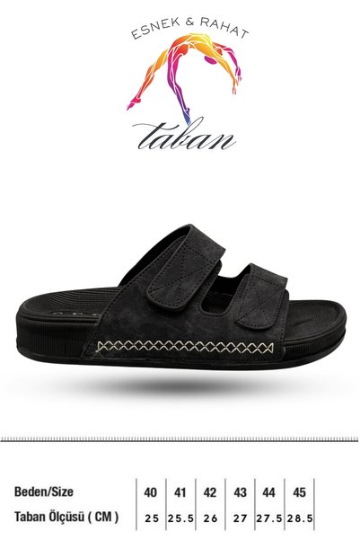 sermoda Men's Slippers - Comfortable Thick Sole Leather Men's Slippers with Velcro Straps, Black